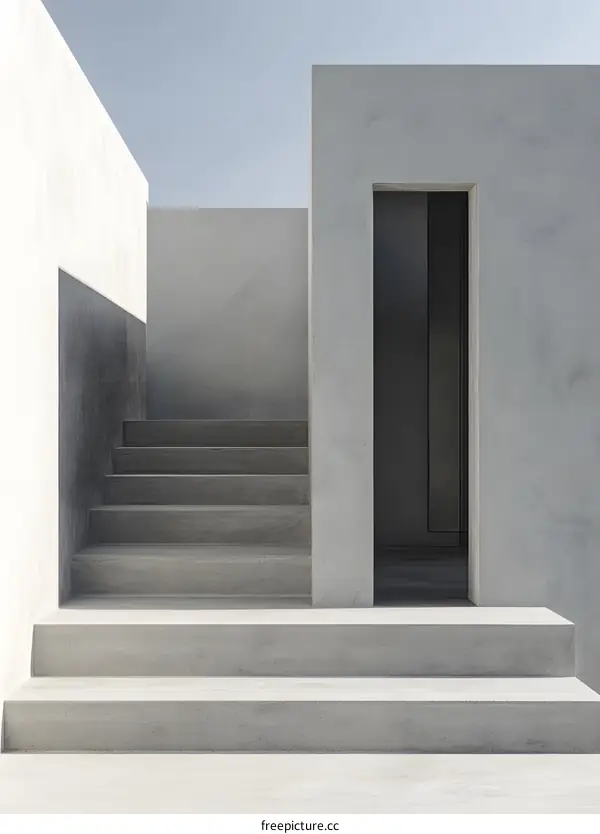 Minimalist Concrete Stairs and Doorway with Sky