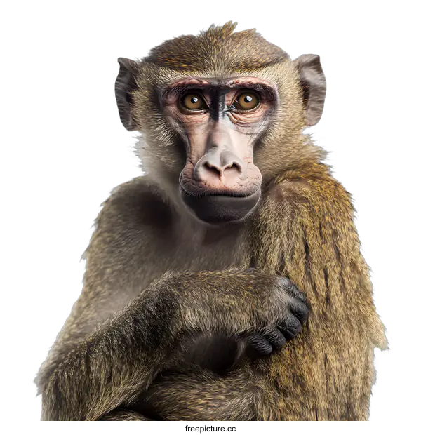 [Transparent Background PNG]Close Up Portrait of a Baboon Looking at Camera