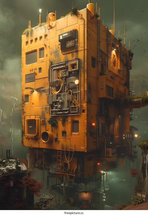 Futuristic Cityscape with Yellow Building