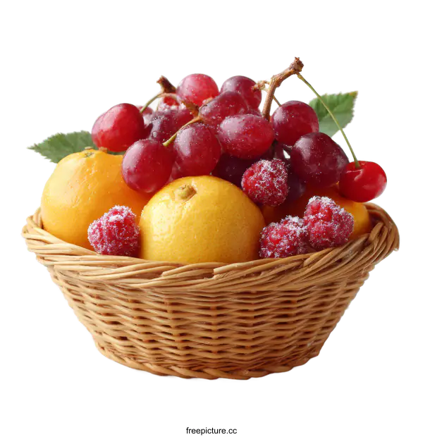 [Transparent Background PNG]Assorted Fruits in a Wicker Basket