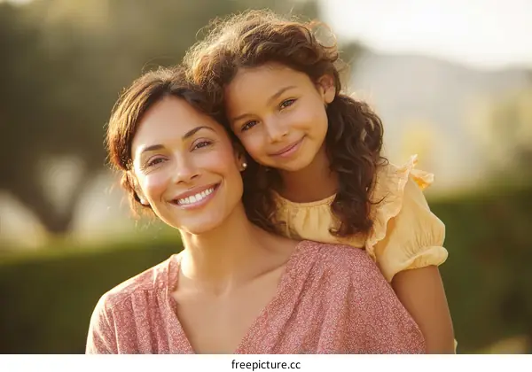 Mother and Daughter Posing Outdoors