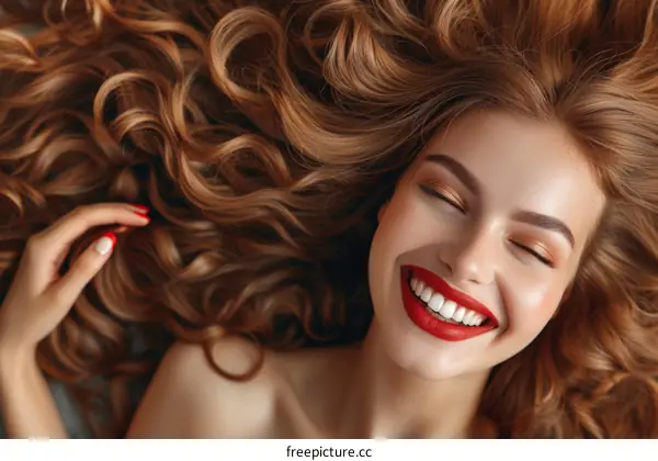 Beautiful smiling red haired woman with perfect teeth