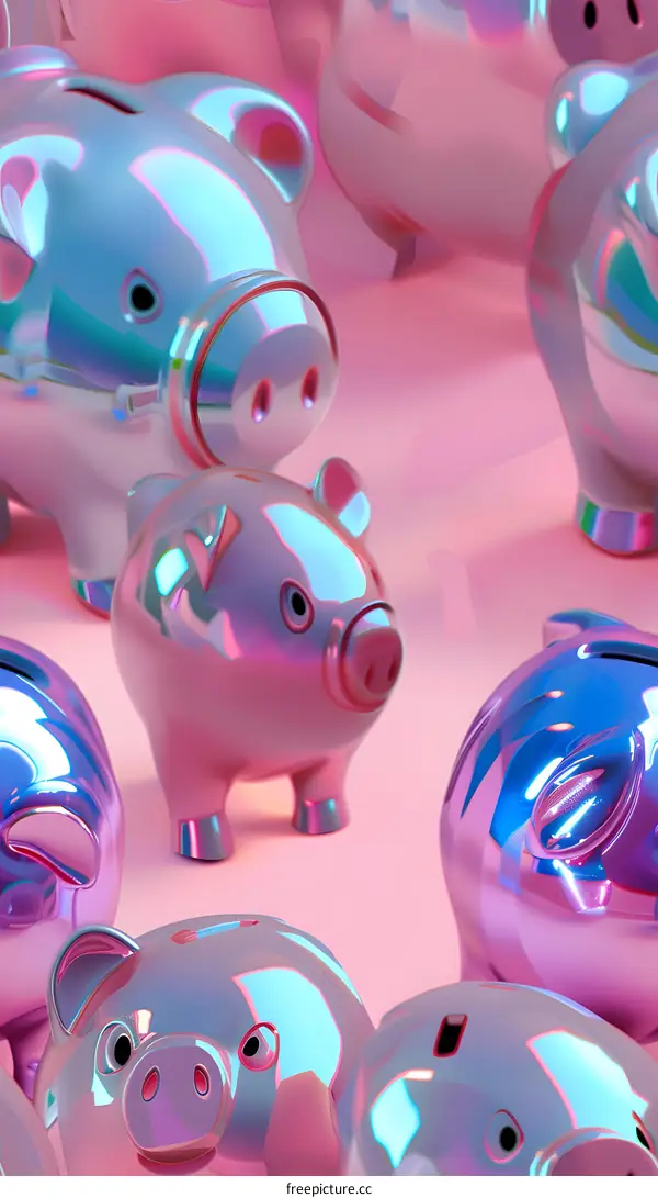Pink Piggy Banks on a Pink Background