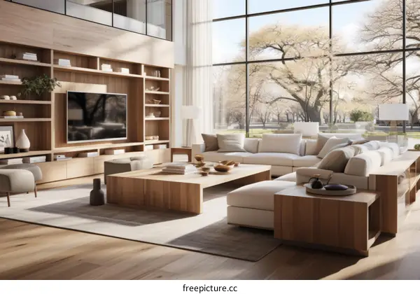 Bright airy living room with large windows and a comfortable couch