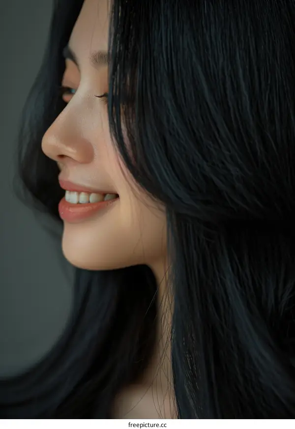 Close-up portrait of a beautiful Asian woman smiling