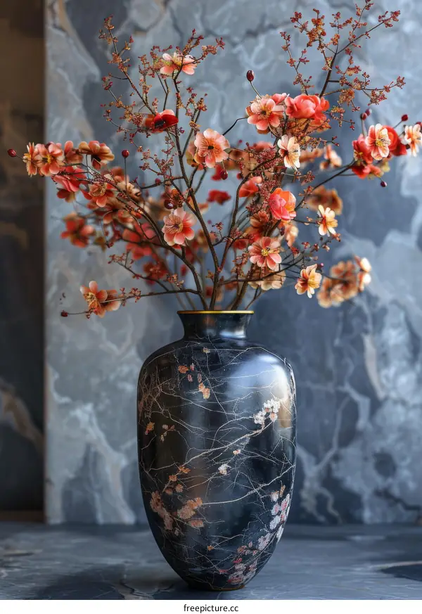 Elegant Decorative Vase with Peach Blossom Branches