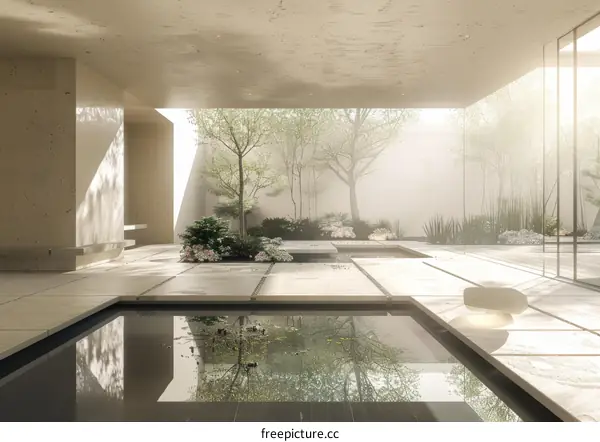 Minimalist Interior Garden with Reflecting Pool