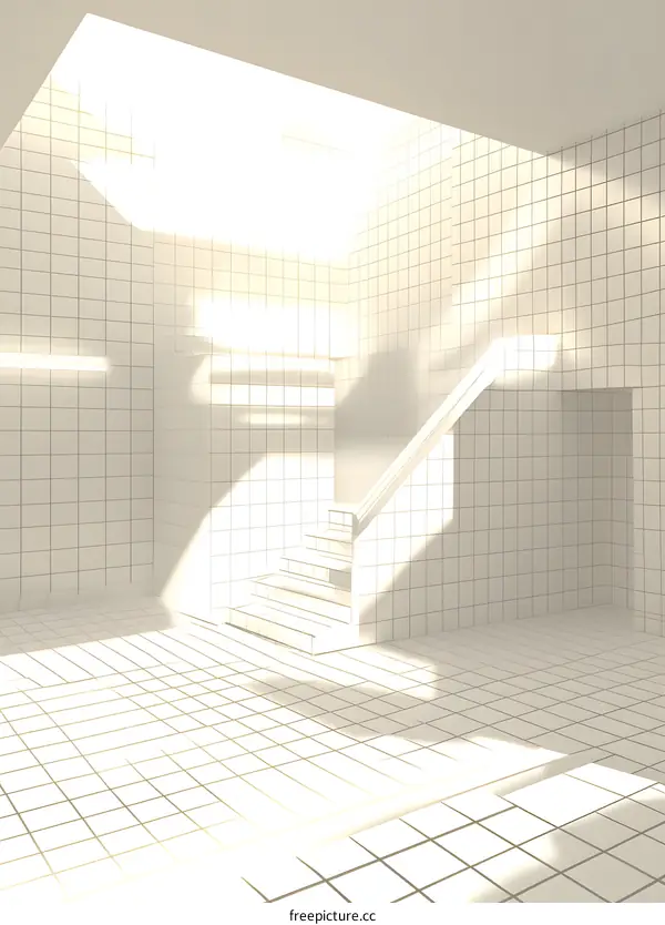 Minimalist White Tile Staircase Room Interior Design