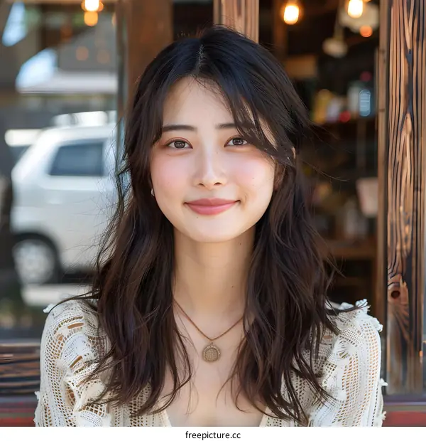 Smiling Young Woman with Long Dark Hair