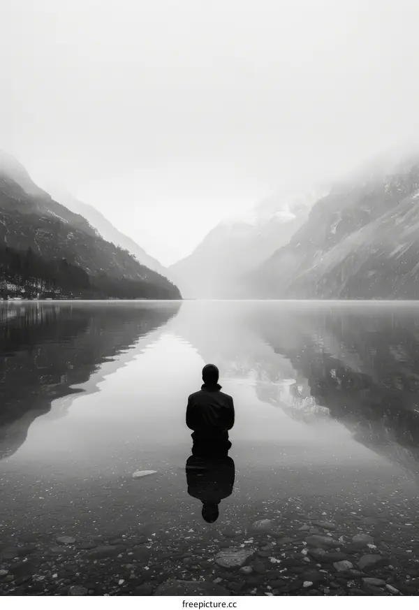 Man sitting on the lake and meditating