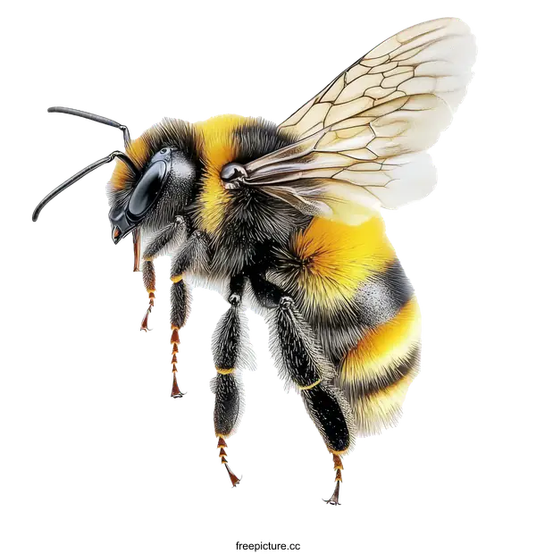 [Transparent Background PNG]Detailed Close-up of a Honeybee in Flight