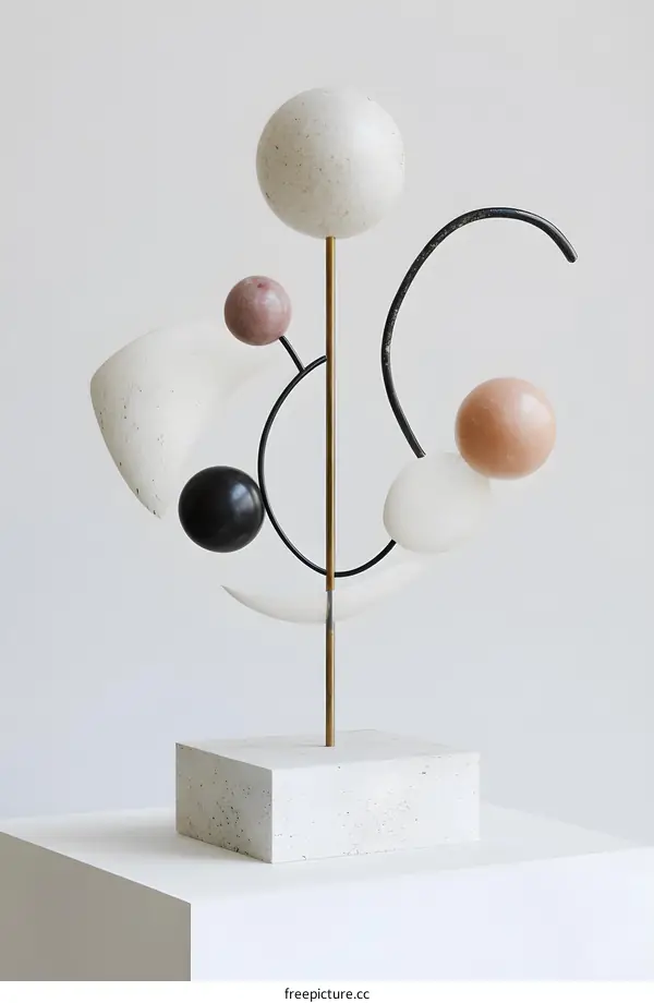 Abstract Sculpture with  Geometric Shapes and Metal Wires