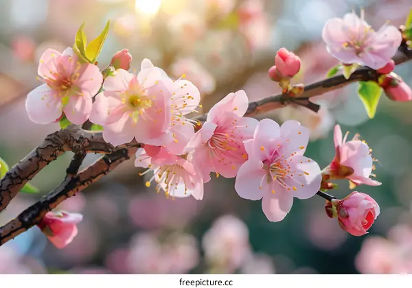 Close up of Pink Peach Blossoms in Spring
