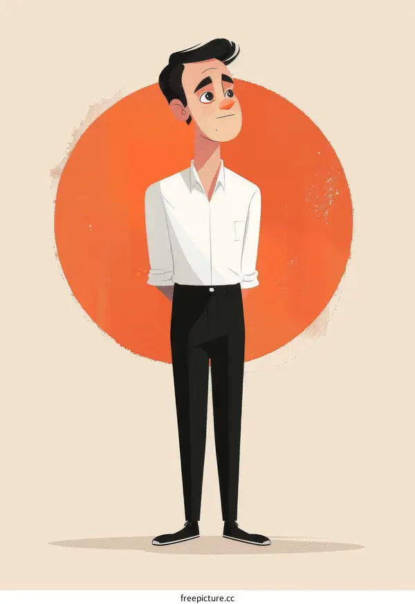 Illustration of a young man wearing a white shirt and black pants