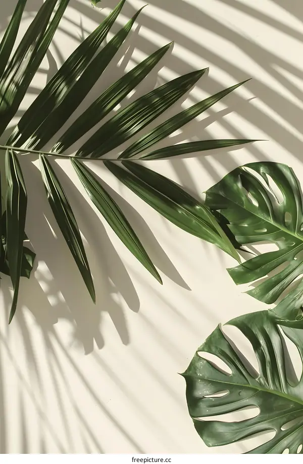 Tropical Leaf Shadows On White Background