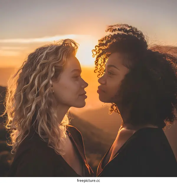 Two Women Looking at Each Other at Sunset