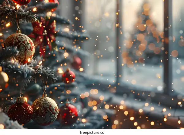 Christmas tree with red and gold ornaments