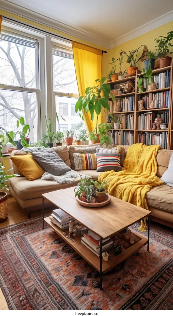 Living Room with Plants and Cozy Vibe