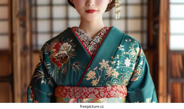 Portrait of a Japanese woman in traditional kimono