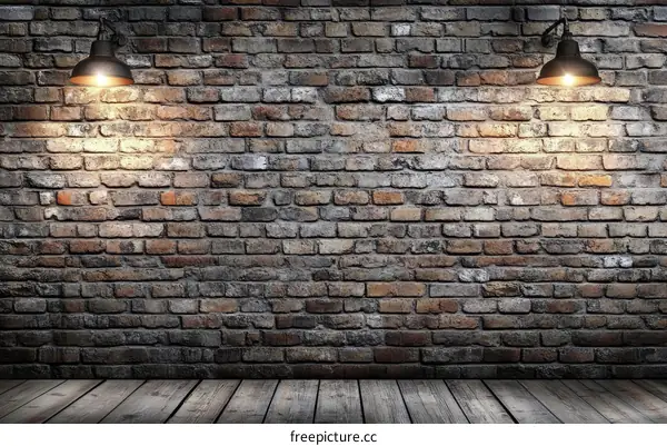 Vintage Brick Wall Background with Lights