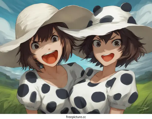 Two Smiling Girls in Summer Hats