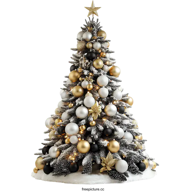 [Transparent Background PNG]Festive Christmas Tree with Gold and Silver Ornaments