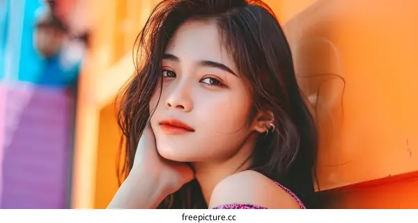 Portrait of Asian Woman with Long Hair