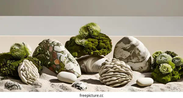 Natural Stone and Moss Still Life Photography