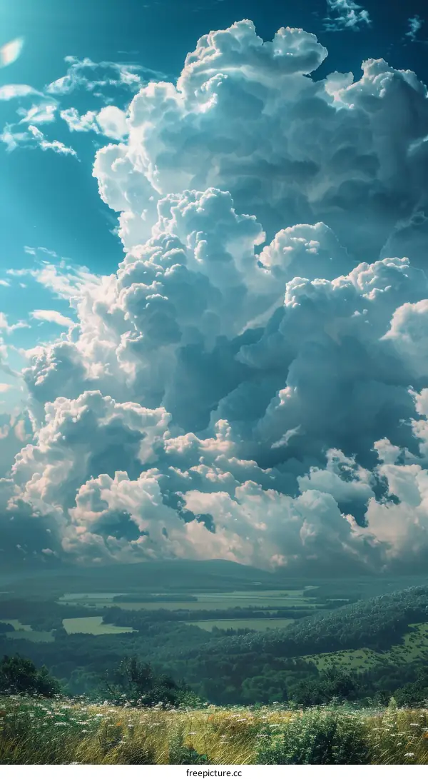 Tranquil Countryside with Blue Sky and White Clouds