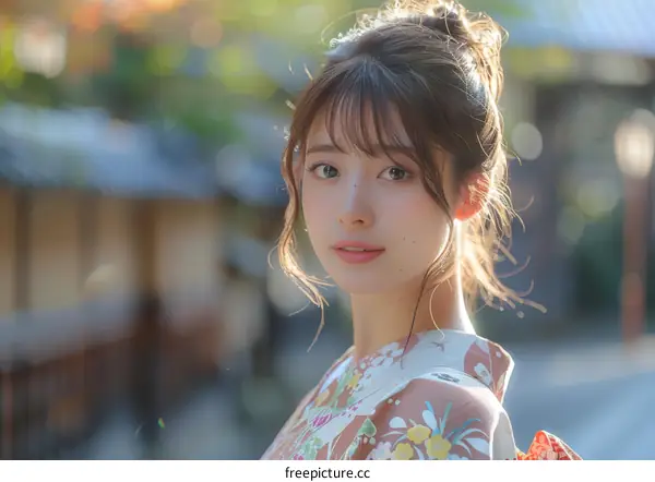 Portrait of a Beautiful Japanese Woman in Kimono