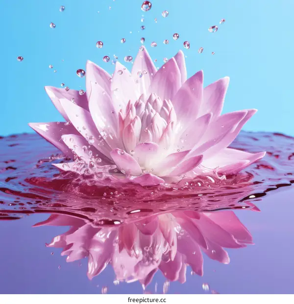 Pink water lily flower with water droplets