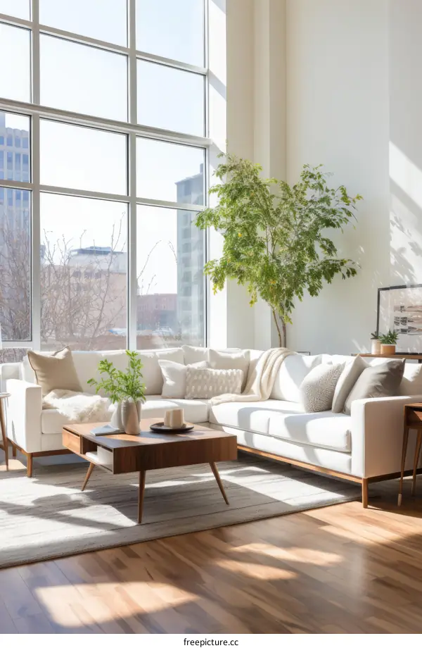 Modern Living Room with Large Windows and Open Floor Plan