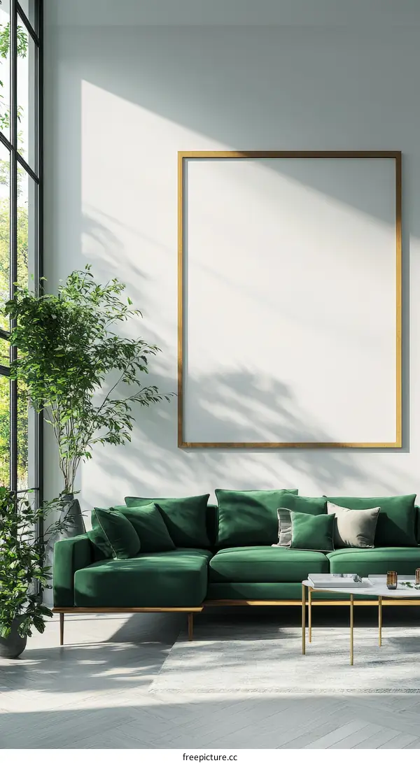 Modern Living Room Interior Mockup with Empty Frame