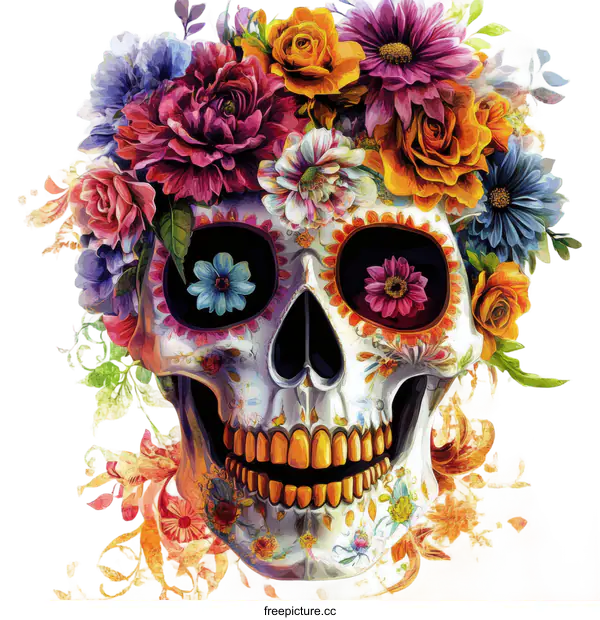 [Transparent Background PNG]Floral Skull Illustration Art Design