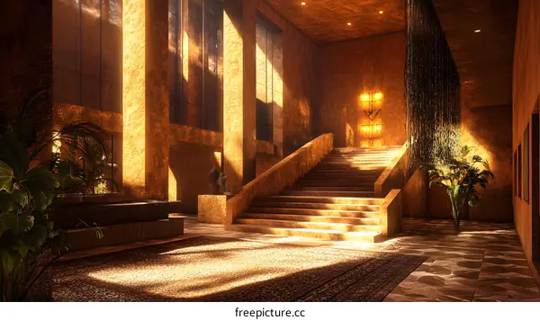Golden Staircase Interior Design with Sunlight
