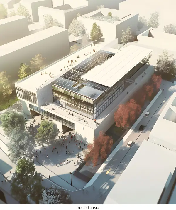 Aerial View of Modern Architecture Building with People