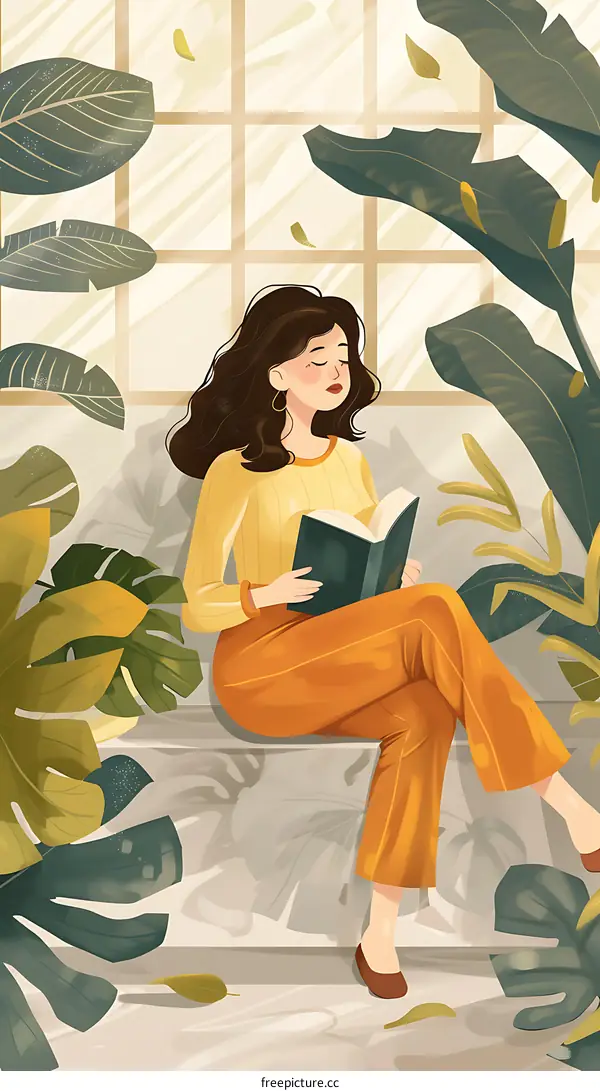Woman Reading a Book in a Greenhouse