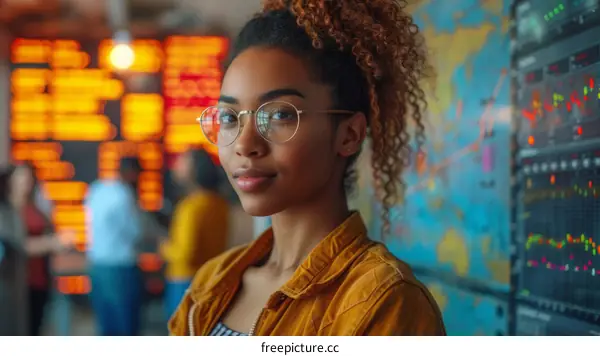 African American Businesswoman Analyzing Stock Market Data