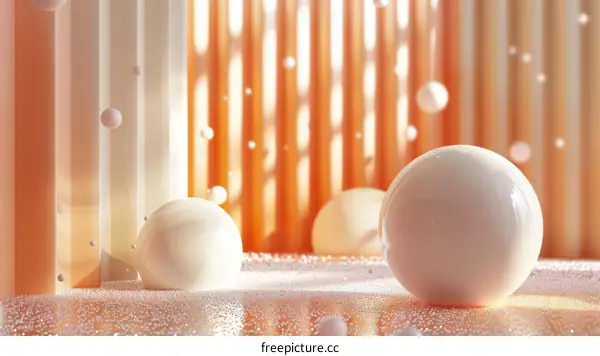 Abstract 3D Render with White Spheres and Orange Background