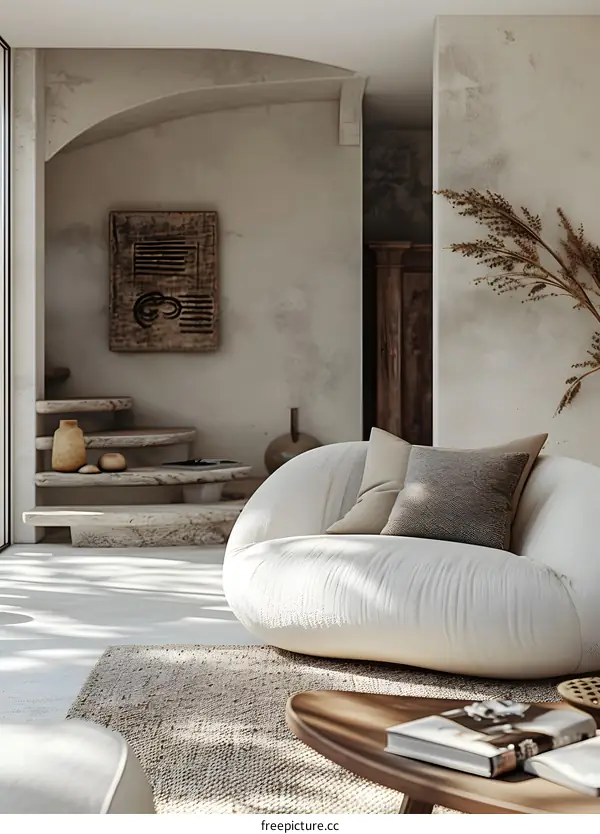 The living room is decorated in a minimalist style