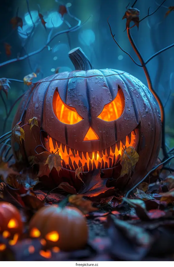 Glowing Pumpkin Lantern in Moonlight