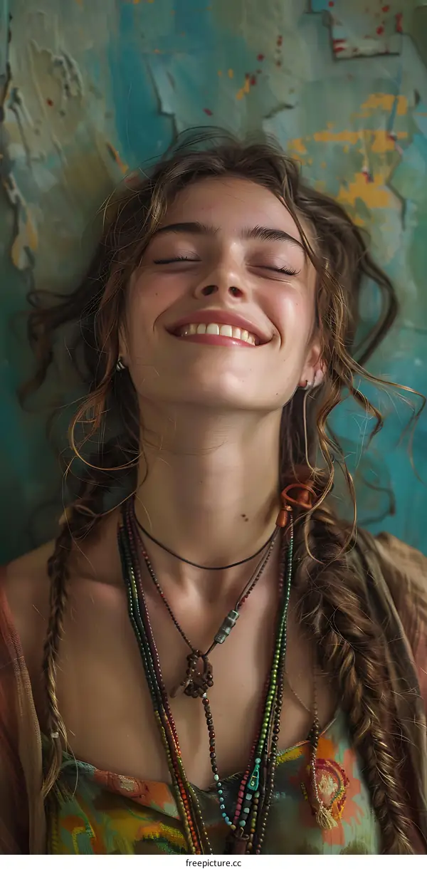 Portrait of a smiling woman with long brown hair