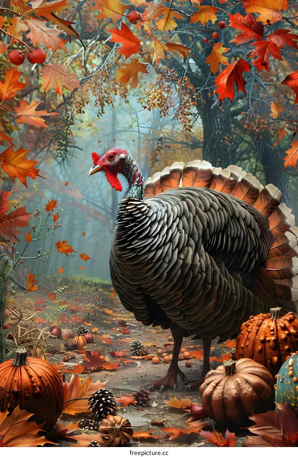 Wild Turkey in Autumn Forest