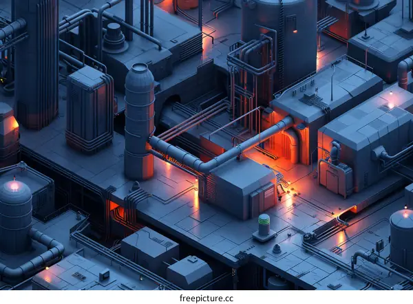 isometric science fiction city illustration