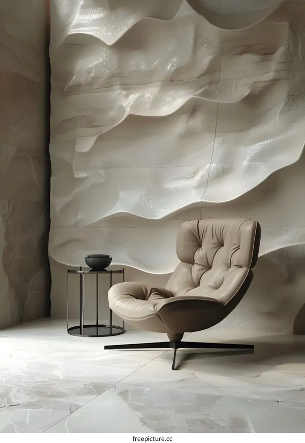 Beige Marble Wall Background Genuine Leather Sofa for Interior Design Home Modern Taste