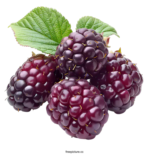 [Transparent Background PNG]Fresh blackberries with leaves