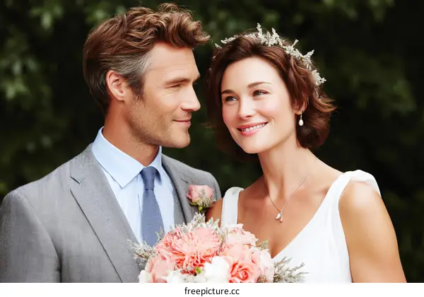 Couple in Wedding Attire Outdoor Photoshoot