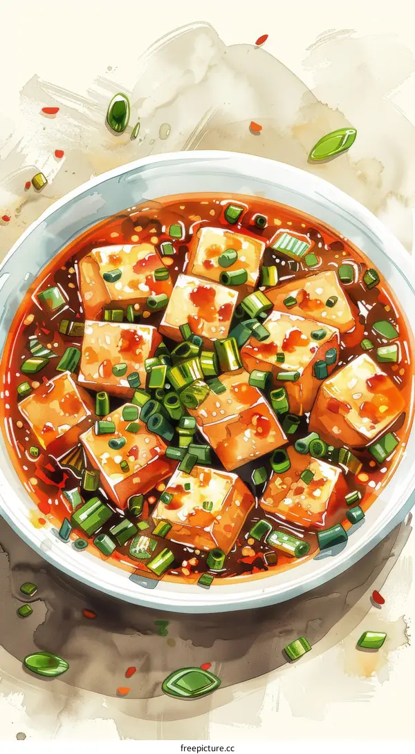 Mouthwatering Spicy Mapo Tofu in Watercolour
