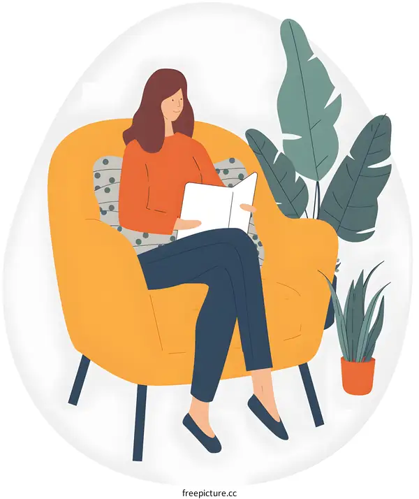 Woman Relaxing in Armchair Reading a Book