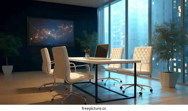 Modern Office Meeting Room with Cosmic Artwork